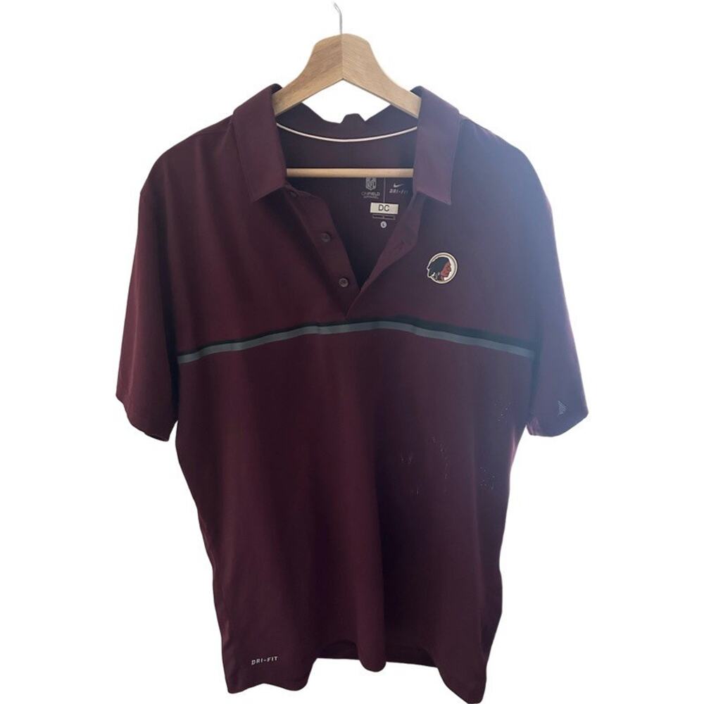 Nike Washington Redskins Polo Shirt Mens L Burgundy Team On Field NFL Dri Fit